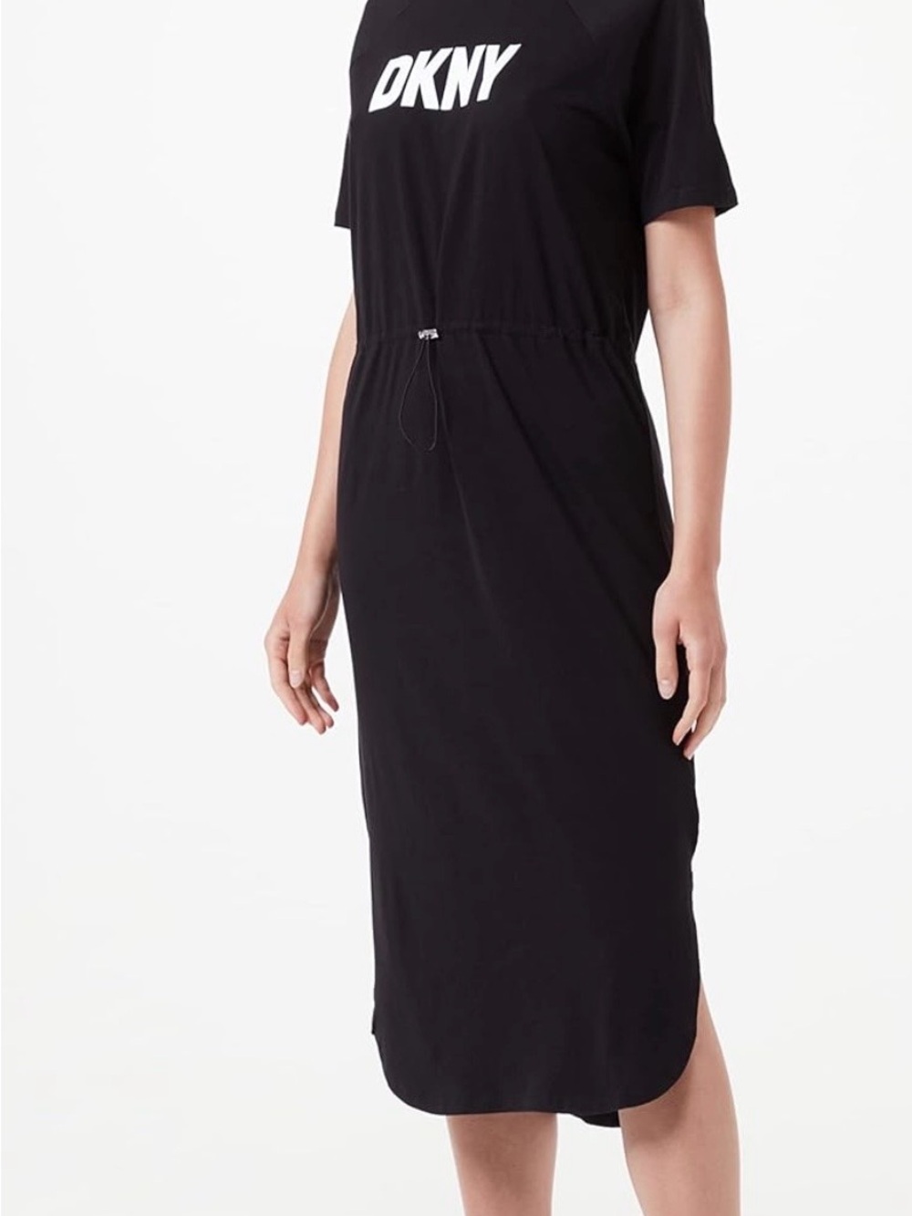 DKNY Black Midi T-Shirt Dress with Logo